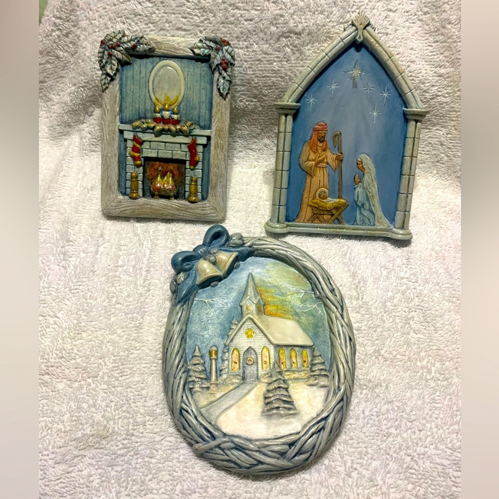 Vtg Set Of 3 1986 Scioto Ceramic Christmas Holiday Nativity Scene Church Home